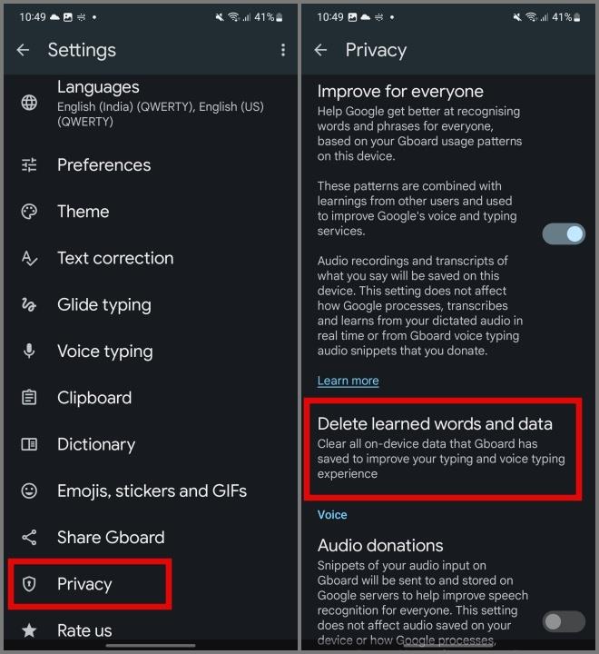Androidキーボードから学習した単語を削除する方法