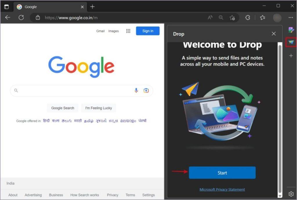 Edge ブラウザのドロップ機能を使用してファイルを共有する方法