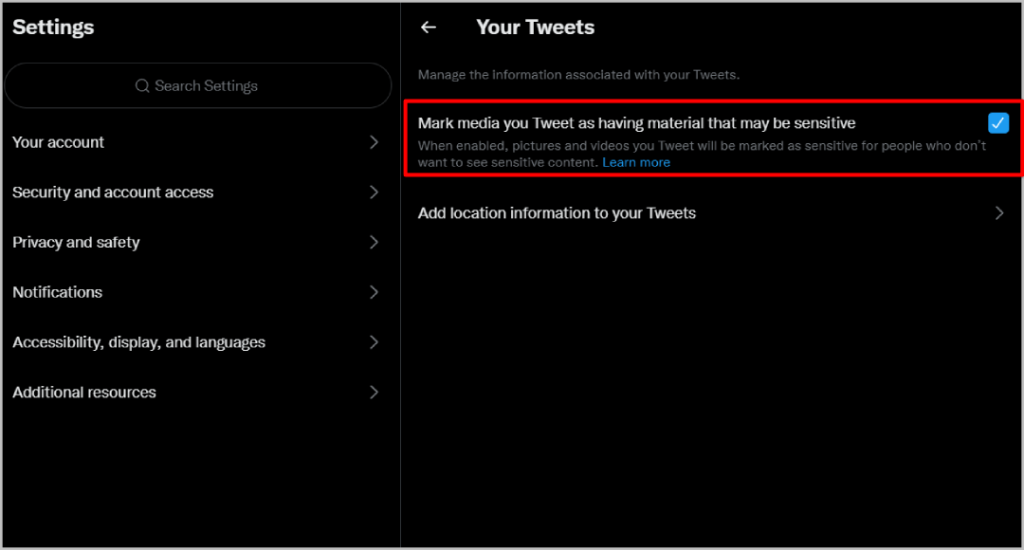 Twitter で機密コンテンツを表示、投稿、フィルターする方法