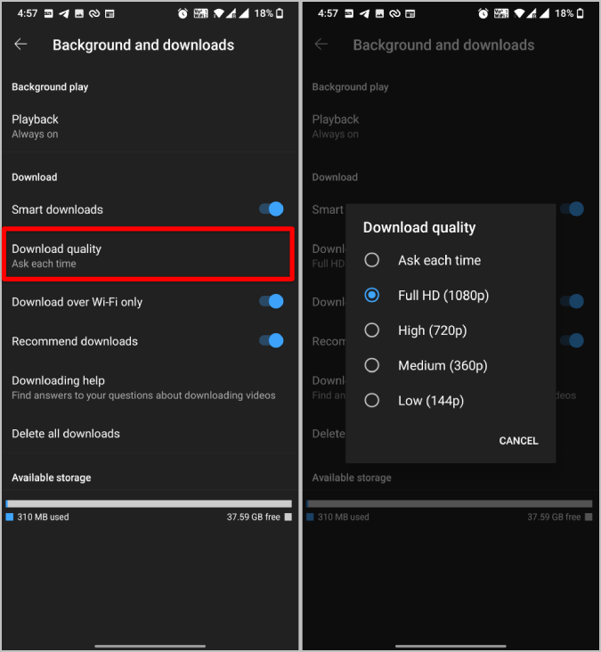 YouTube および YouTube Music でスマート ダウンロードを有効または無効にする方法