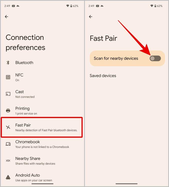 Android でファスト ペアを有効/無効にする方法