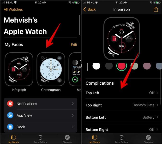 Apple Watch Face に合併症を追加、編集、または削除する方法