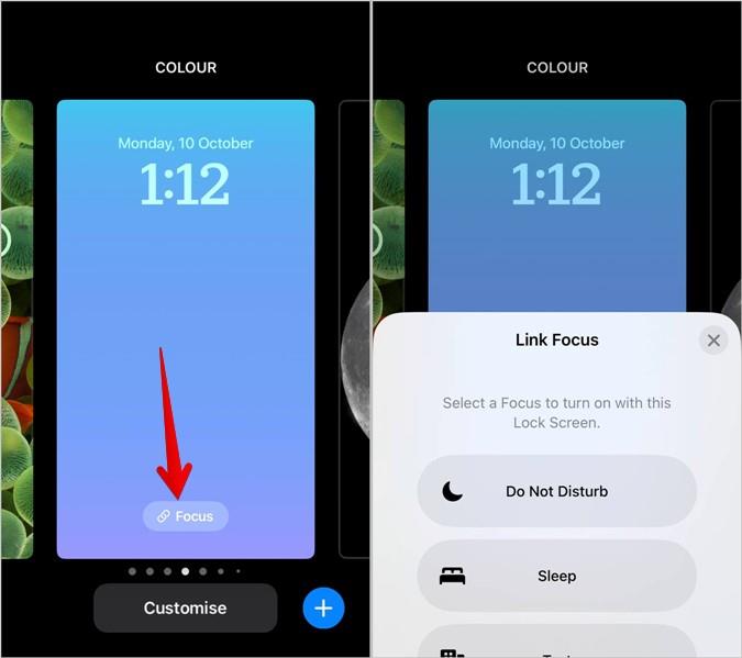 iPhone（iOS 16）のロック画面でフォーカスモードを使用する方法