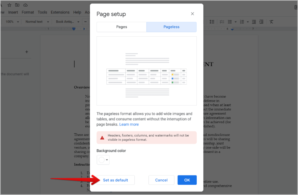 デスクトップとモバイルの Google ドキュメントでページのないドキュメントを作成する方法