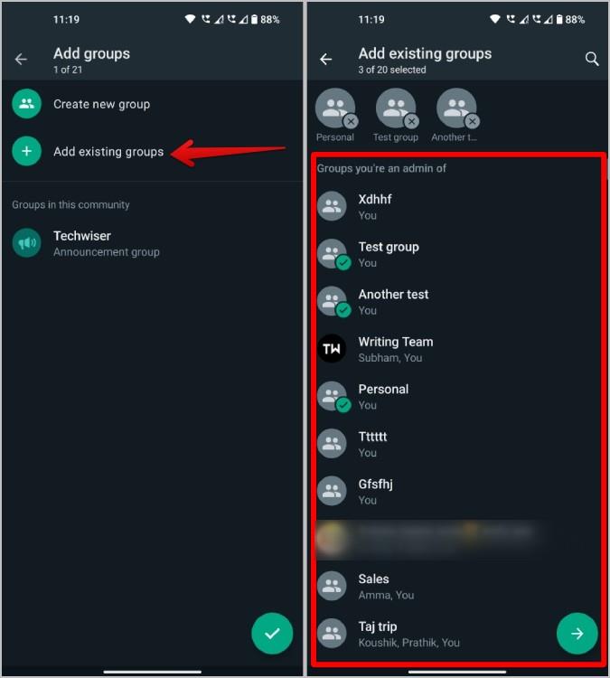WhatsApp コミュニティにグループを追加または削除する方法