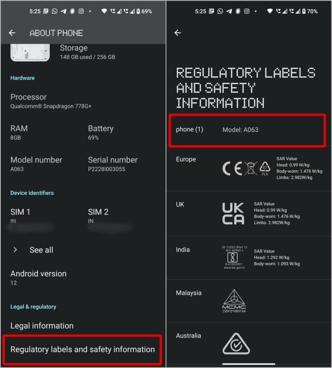 Android 携帯電話のモデル番号と名前は何ですか?