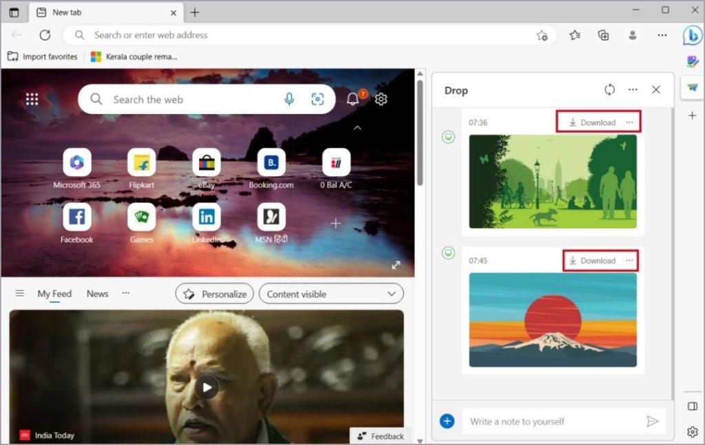 Edge ブラウザのドロップ機能を使用してファイルを共有する方法