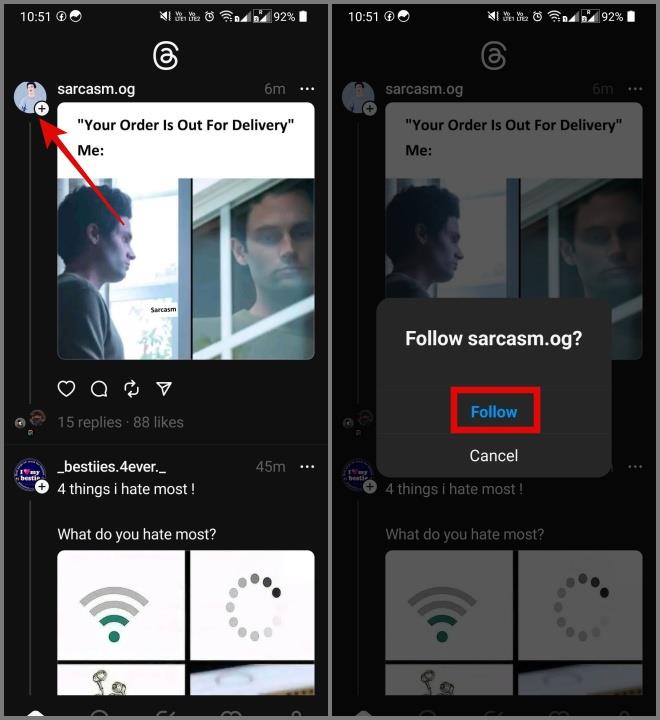 スレッド上で誰かをフォローまたはフォロー解除する方法