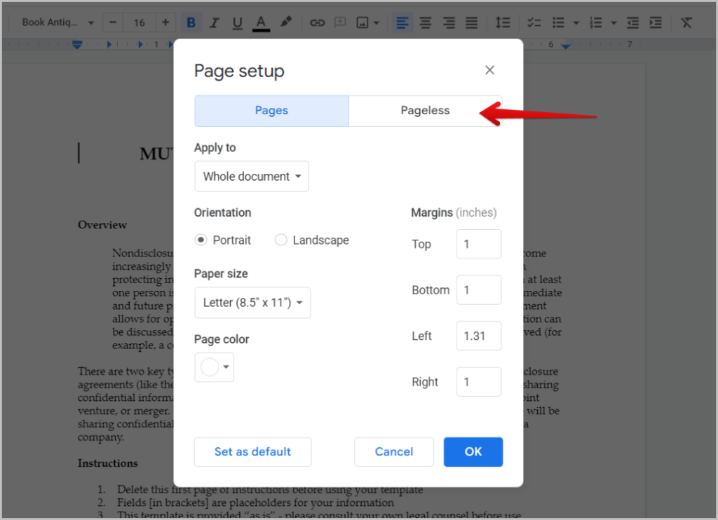 デスクトップとモバイルの Google ドキュメントでページのないドキュメントを作成する方法