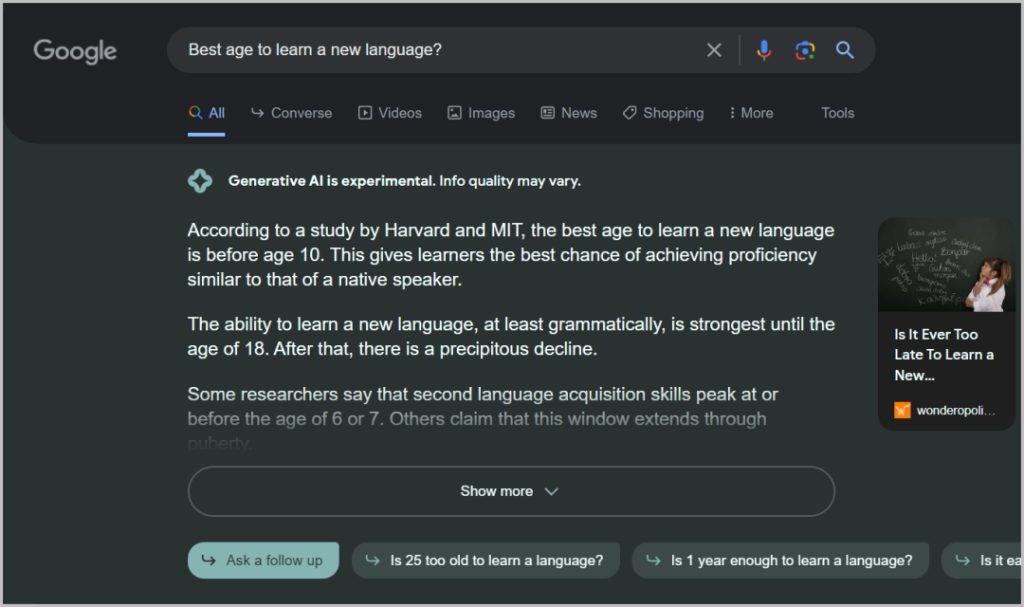 Google 検索 (SGE) で順番待ちリストに参加して Generative AI を使用する方法