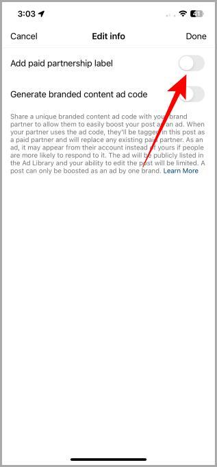 Instagramの投稿、リール、ストーリーに有料パートナーシップラベルを追加する方法