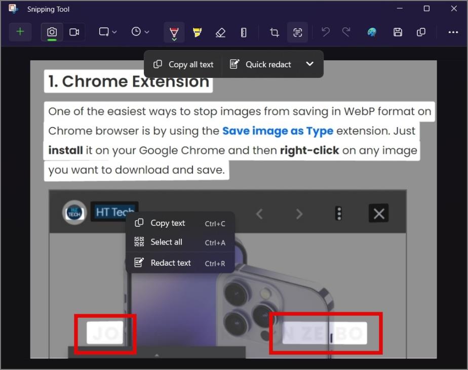 スニッピングツールを使用して画像からテキストを抽出する方法