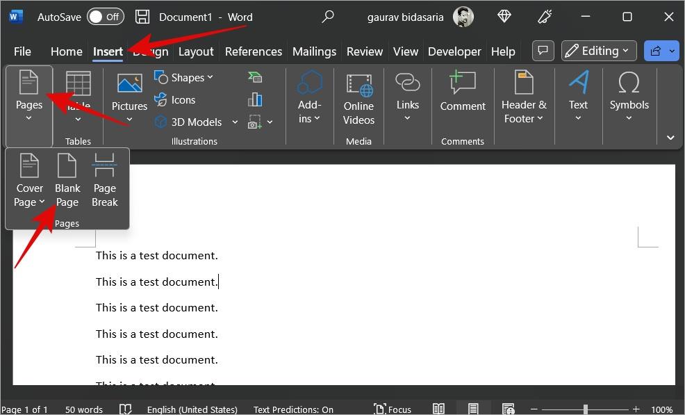 Microsoft Wordにページとページ番号を追加する方法