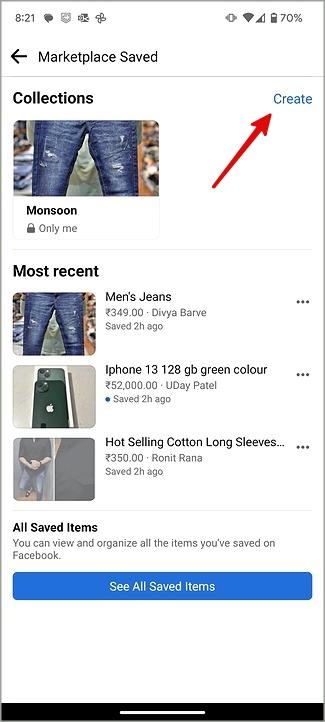 Facebook マーケットプレイスで保存したアイテムを確認する方法