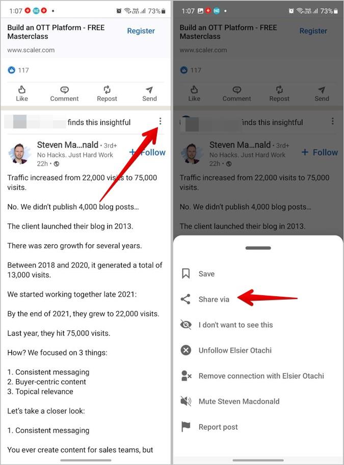 LinkedIn 投稿からテキストまたは URL をコピーする方法