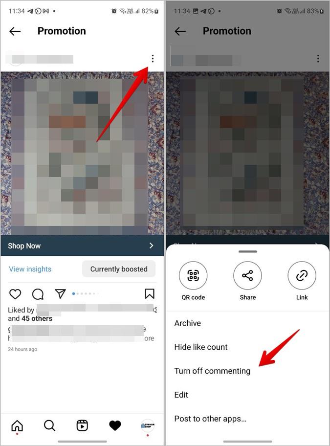 Instagramの投稿、ライブ、広告、ビデオのコメントをオフにする方法