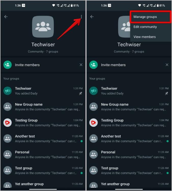 WhatsApp コミュニティにグループを追加または削除する方法