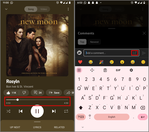 モバイルで YouTube Music の曲や動画にコメントする方法