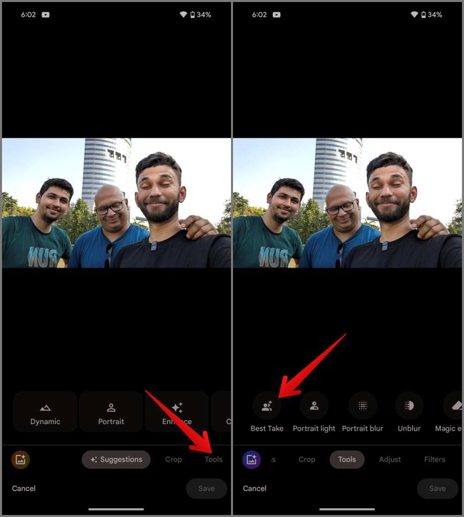 Pixel 8 スマートフォンの Google フォトでベスト テイクと顔を交換する方法