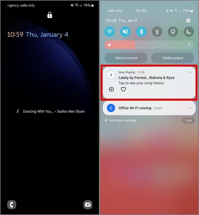 Samsung Galaxy スマートフォンで Now Playing を使用する方法