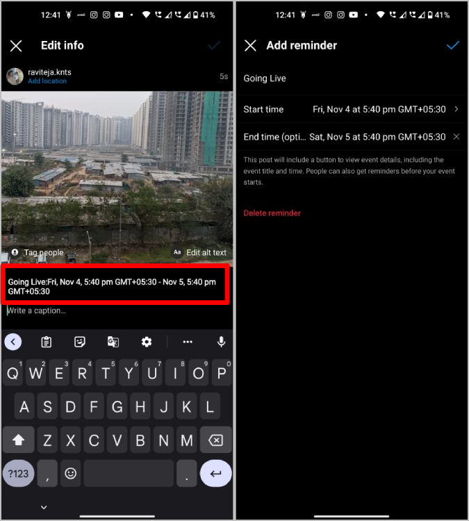 Instagramの投稿やストーリーにリマインダーを追加する方法