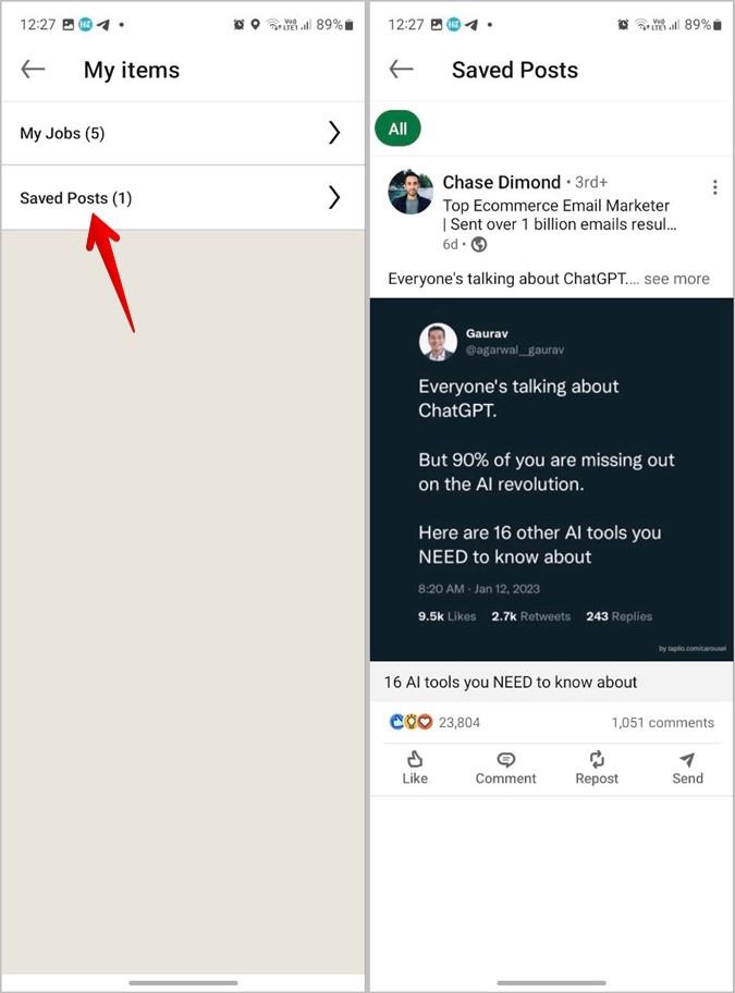 モバイルとデスクトップで LinkedIn の保存済み投稿と求人を検索する方法