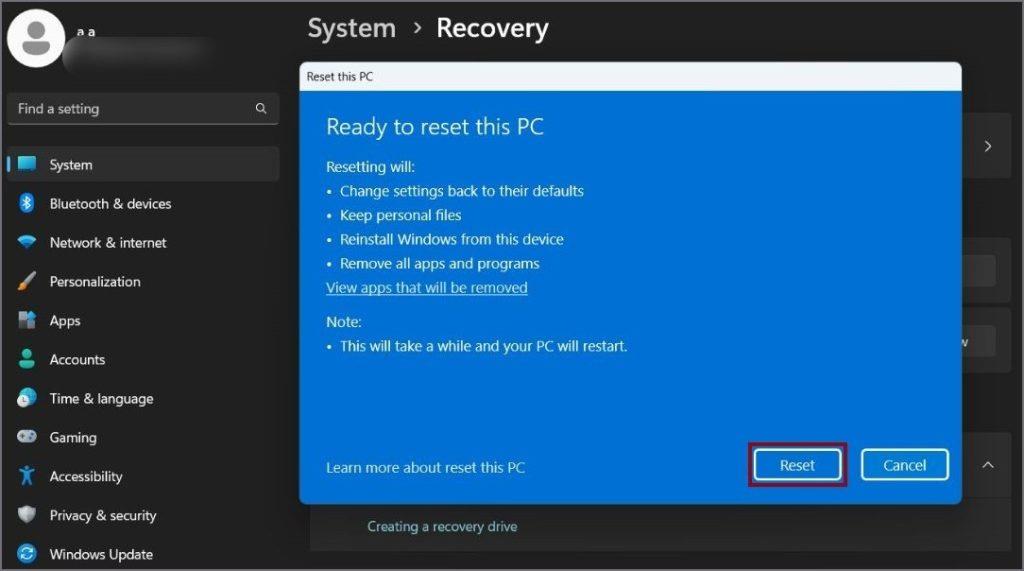 Windows 11 PC をリセットするとどうなるか