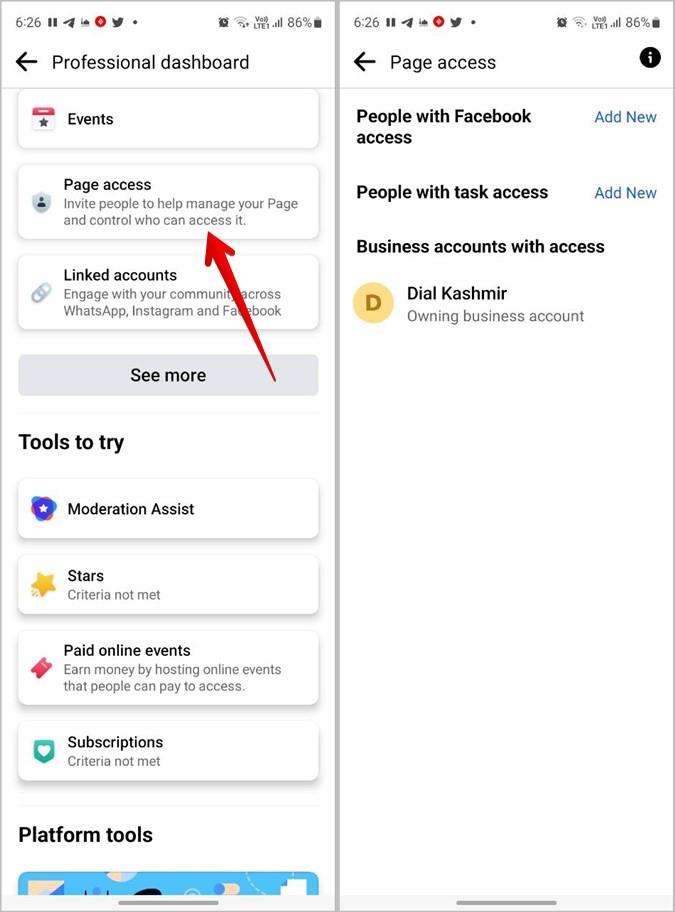Facebook でページの役割を見つける場所