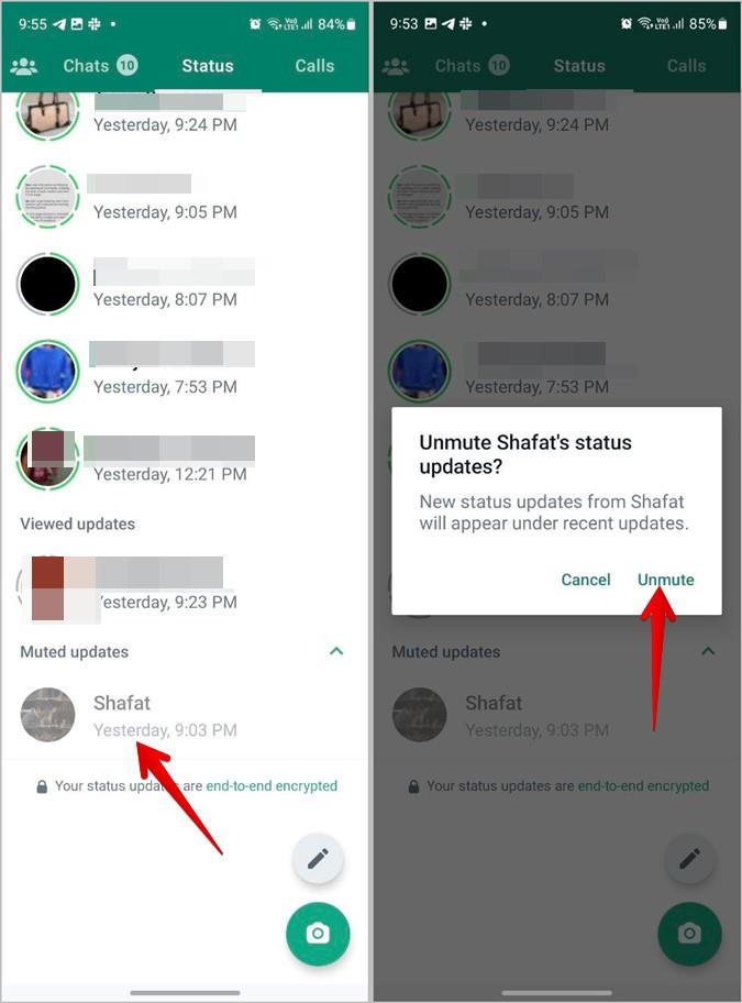WhatsAppでチャット、ステータス、通話のミュートを解除する方法