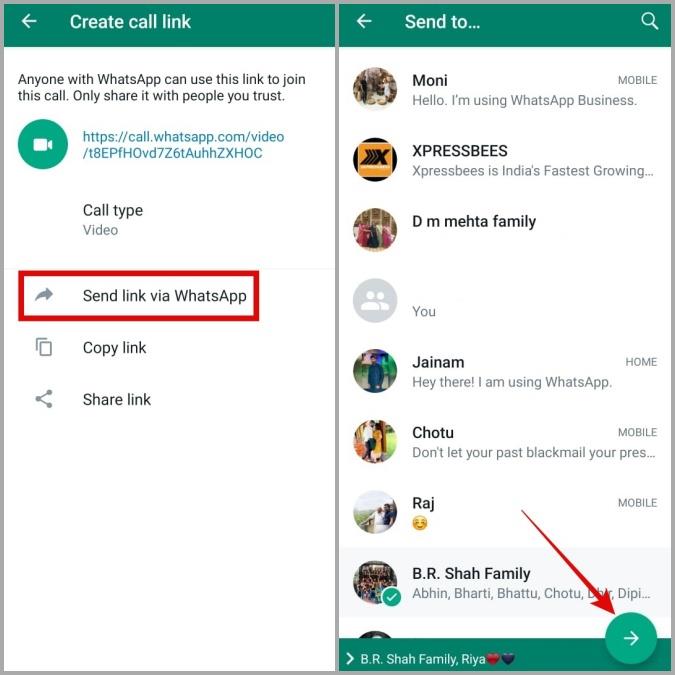 WhatsApp で通話リンクを作成して共有する方法