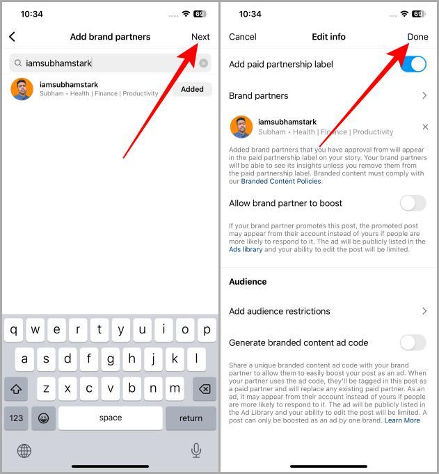 Instagramの投稿、リール、ストーリーに有料パートナーシップラベルを追加する方法