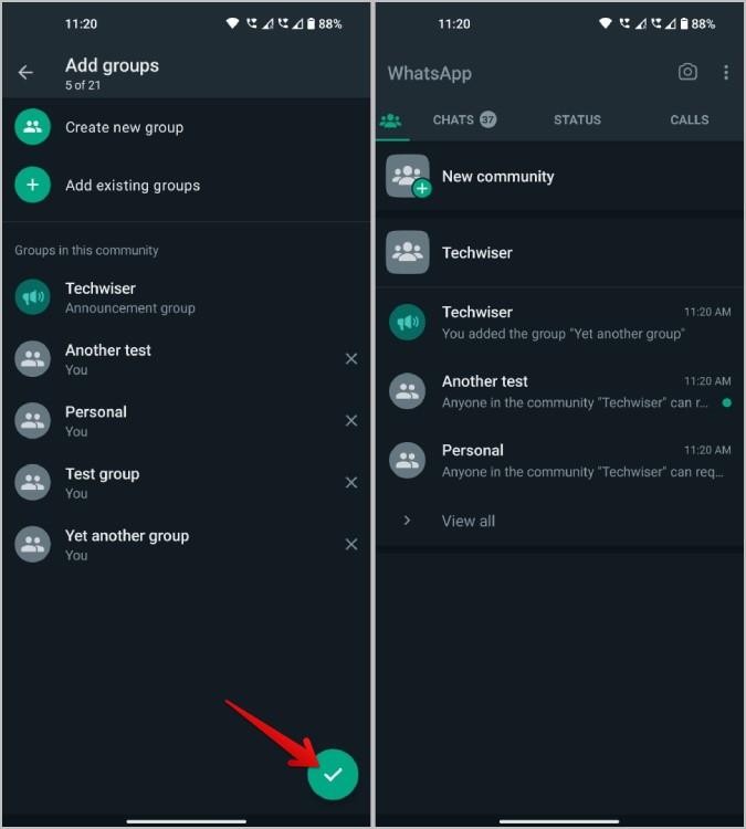 WhatsApp コミュニティにグループを追加または削除する方法