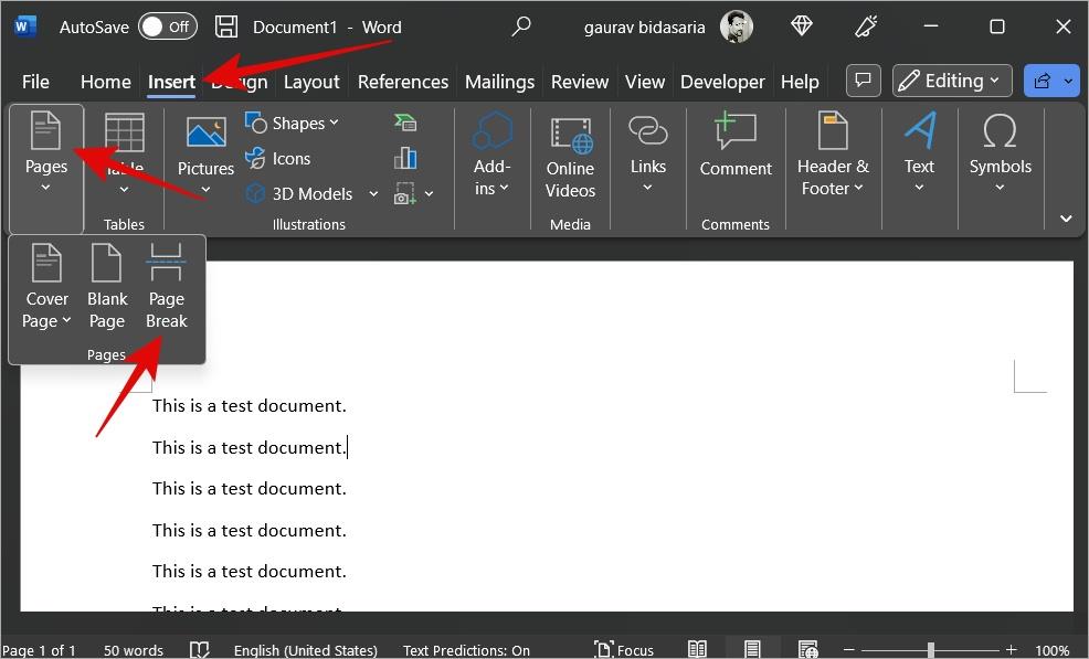 Microsoft Wordにページとページ番号を追加する方法