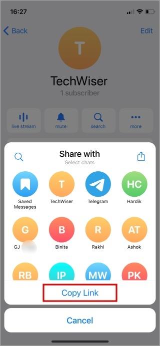 Telegram プロファイル、グループ、チャネル、メッセージ リンクをコピーする方法