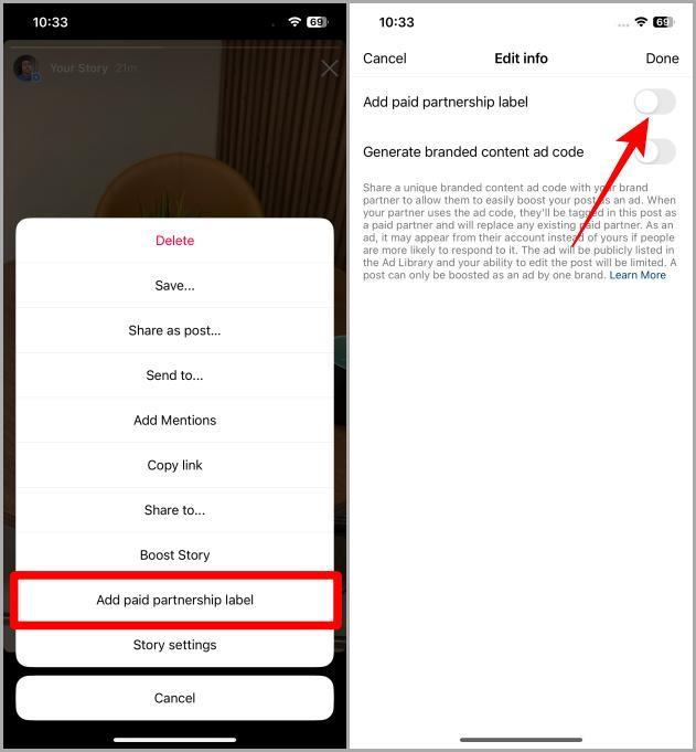 Instagramの投稿、リール、ストーリーに有料パートナーシップラベルを追加する方法
