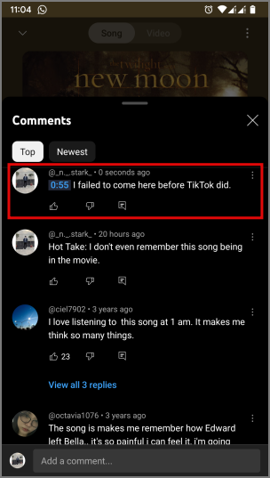 モバイルで YouTube Music の曲や動画にコメントする方法