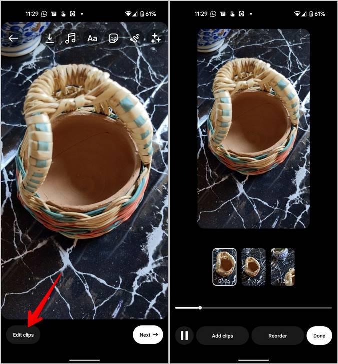 Instagram リールでクリップを編集する方法