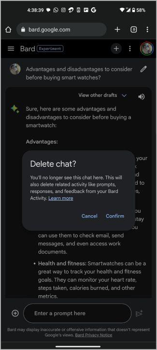 Google Bard の会話を削除する方法