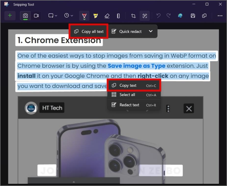 スニッピングツールを使用して画像からテキストを抽出する方法