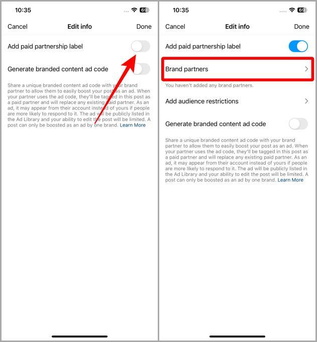 Instagramの投稿、リール、ストーリーに有料パートナーシップラベルを追加する方法