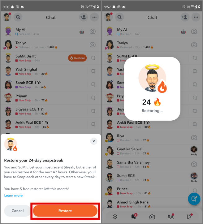 Snapchatでスナップストリークを復元する方法