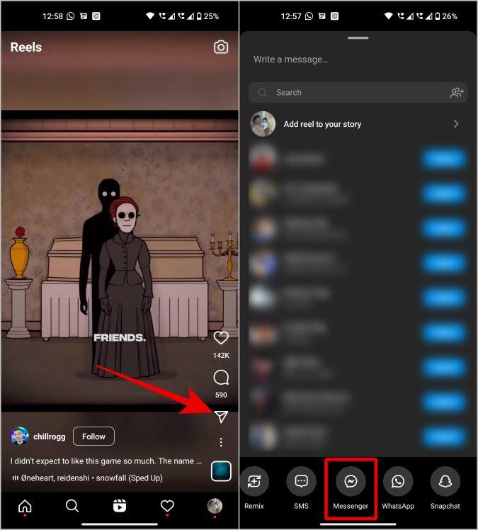 Instagram リールを Facebook、ページ、グループ、メッセンジャーで共有する方法