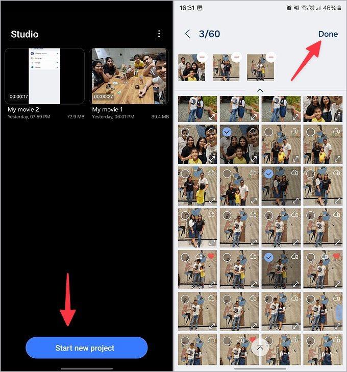 Samsung Galaxy スマートフォンの Studio を使用してビデオとショート ムービーを作成する方法