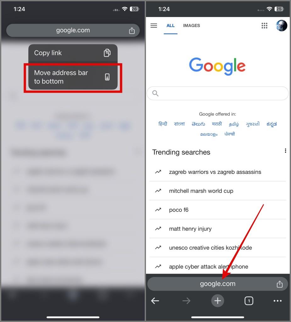 iPhoneでChromeアドレスバーを一番下に移動する2つの方法