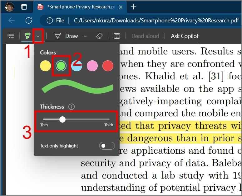 デスクトップまたはモバイルで PDF 内のテキストを強調表示する方法