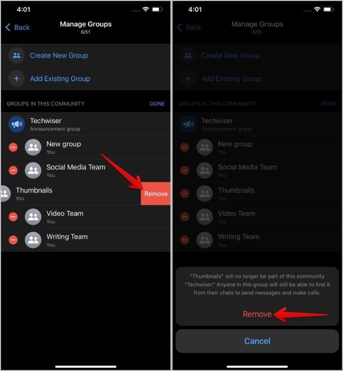 WhatsApp コミュニティにグループを追加または削除する方法