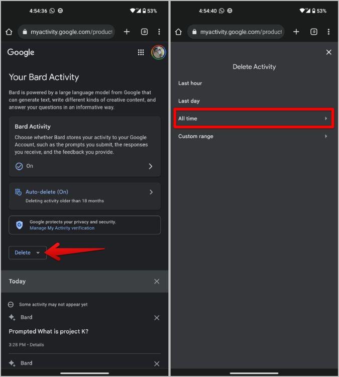 Google Bard の会話を削除する方法