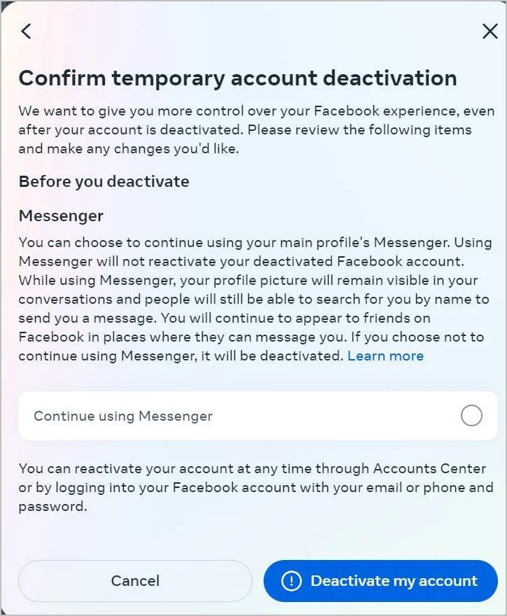 Facebook を削除または無効化するとどうなるか
