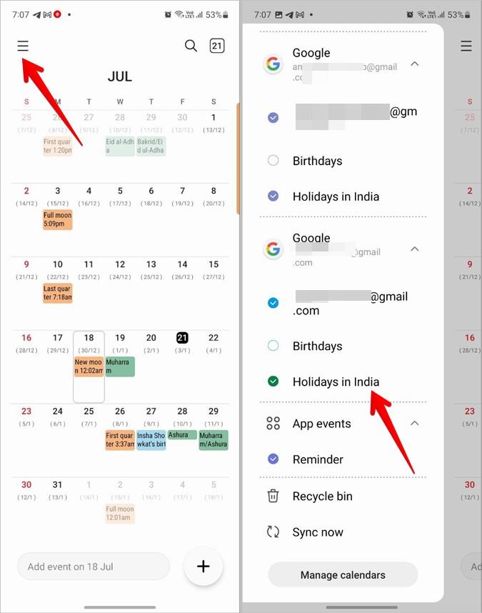 Google および Samsung カレンダーに祝日を追加/削除する方法