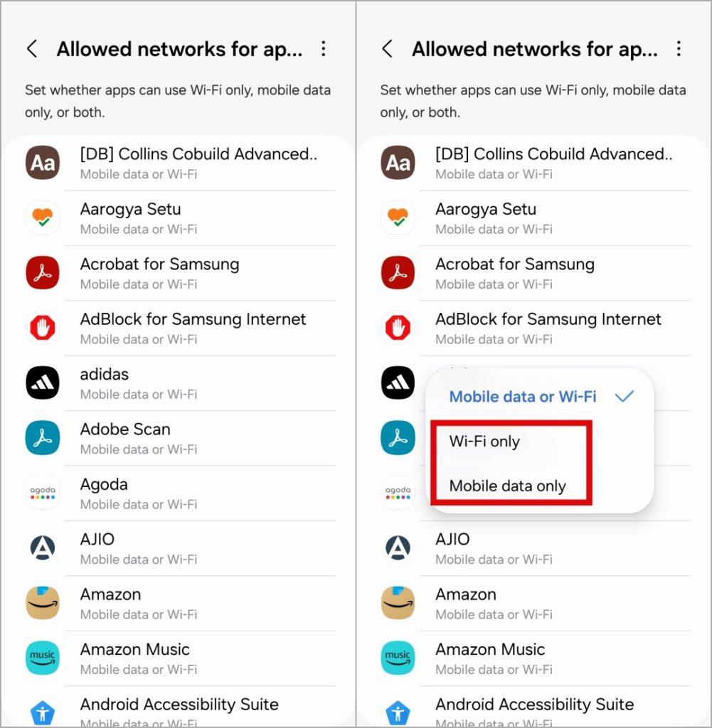 Samsung Galaxy Phone で特定のアプリのモバイル データまたは Wi-Fi アクセスをオフにする方法